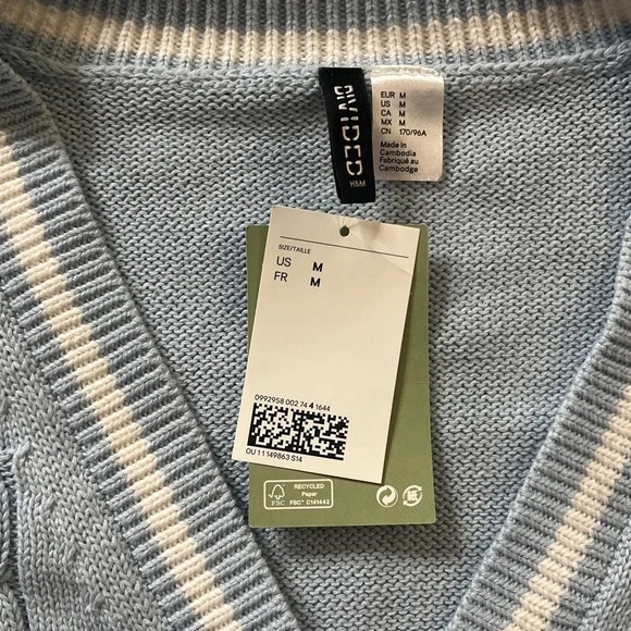 H&M size Large Light Blue Cardigan with Red NY Patch with tag - Picture 4 of 12